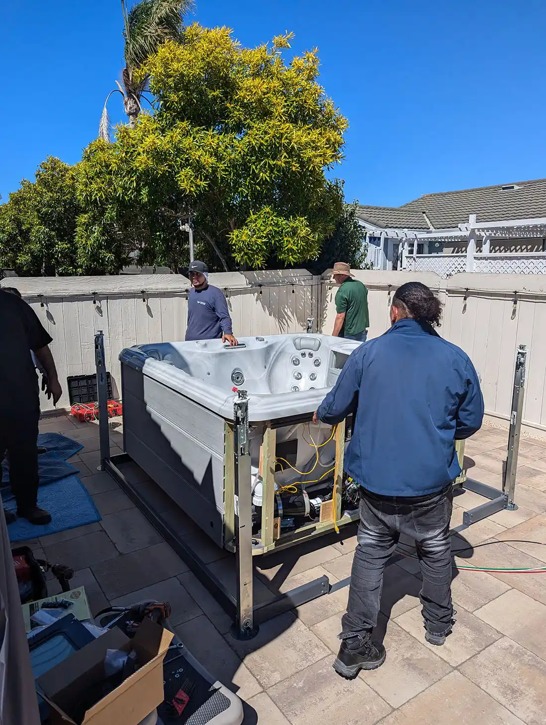Paradise Valley Spas crew installing a hot tub